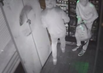 В Горпарке трое парней вскрыли уличный холодильник и под завязку затарились напитками