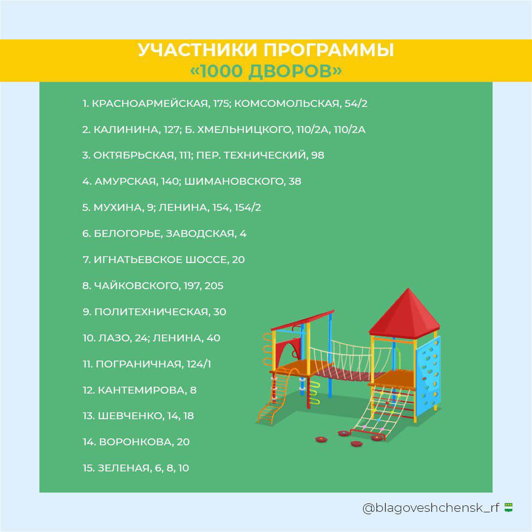 В Благовещенске названы адреса, где в этом году благоустроят дворы