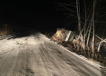 В Амурской области в результате ДТП упал автокран