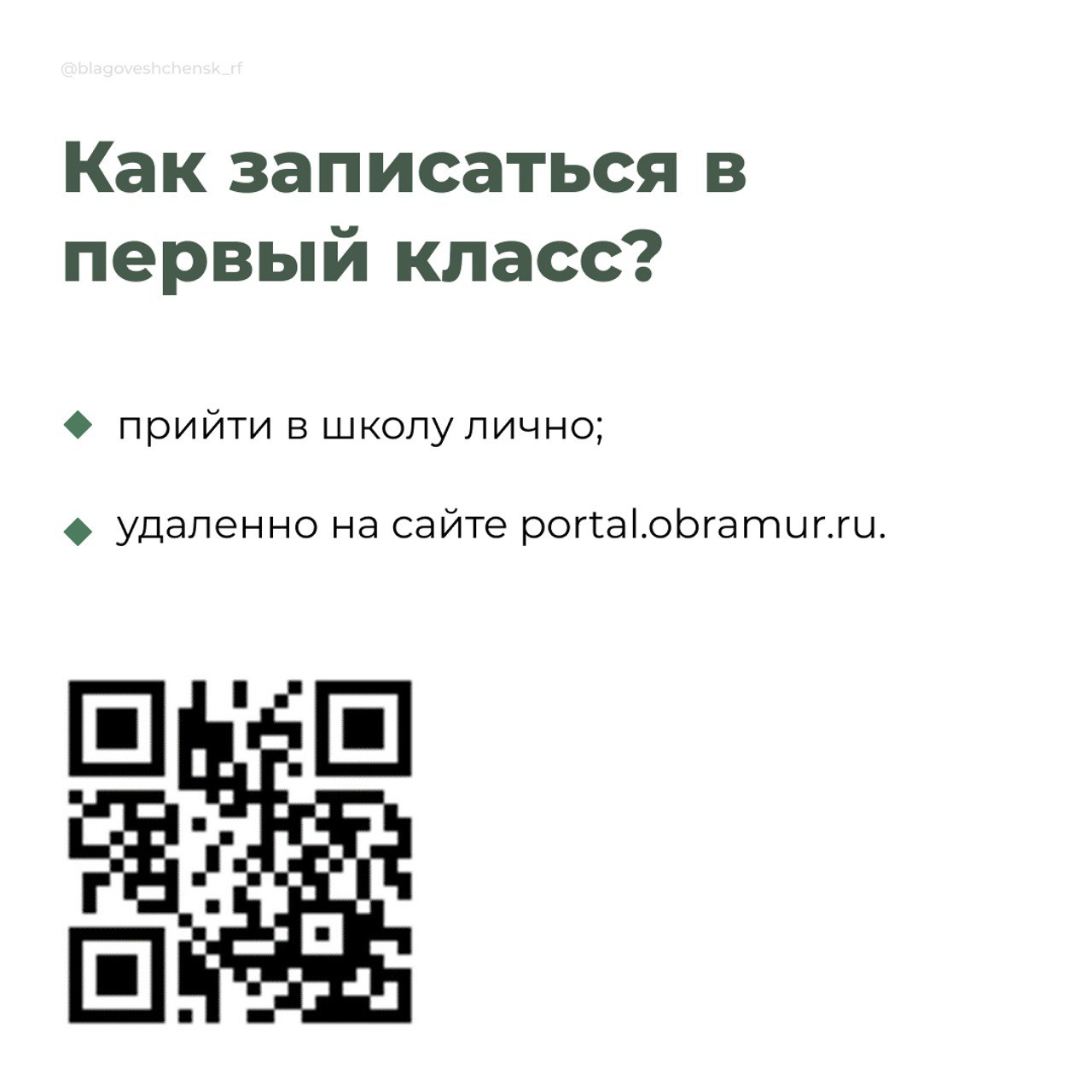 Родители будущих благовещенских первоклашек могут подать заявление в школу  по QR-коду