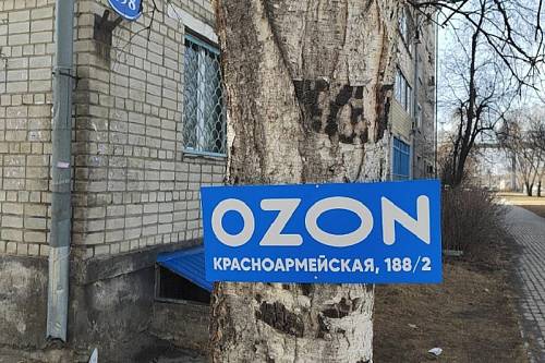 В Благовещенске рекламу Ozon неизвестные «прибили» к дереву 